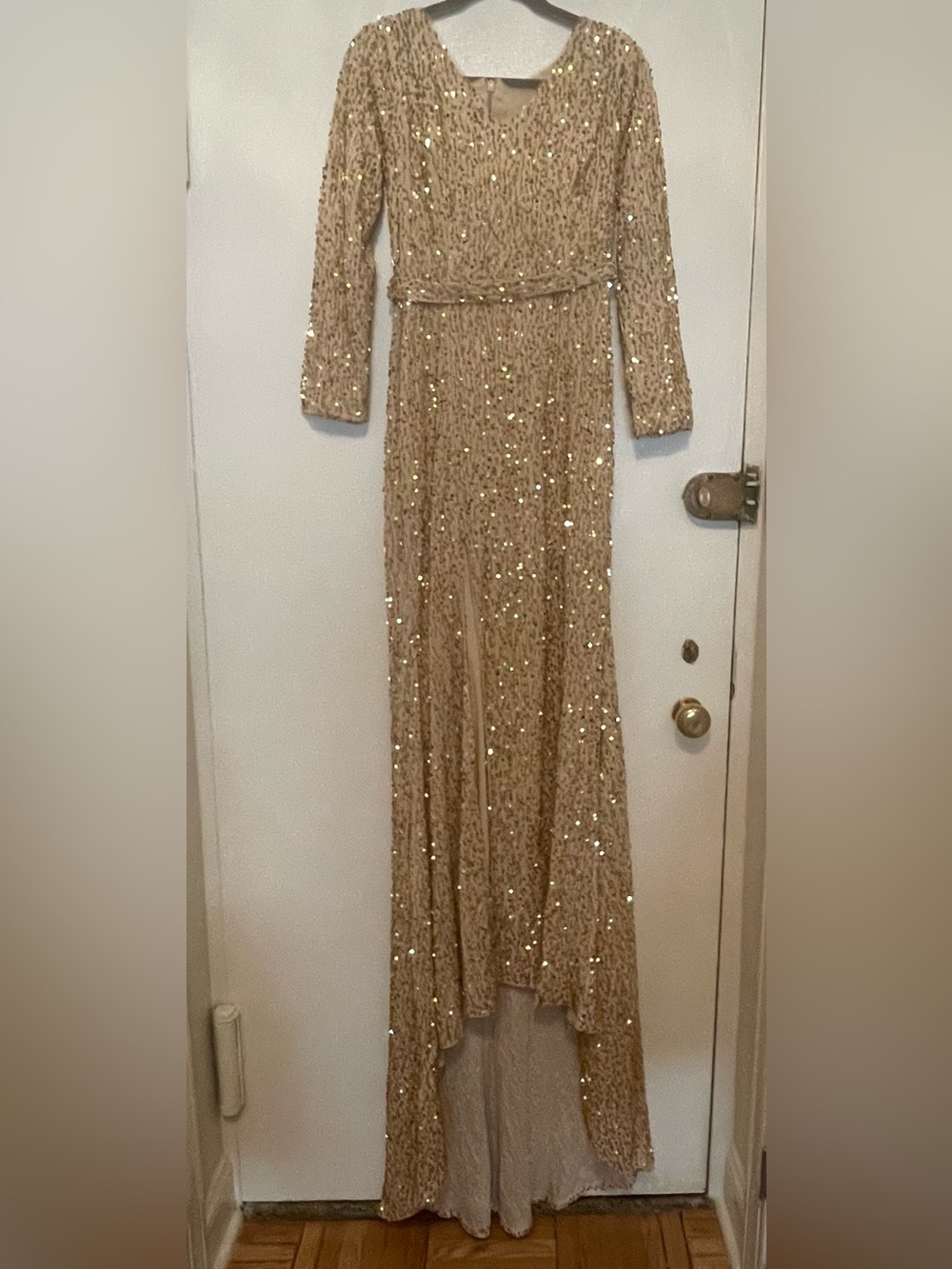 Lavetir Gold Sequin Long Sleeve Evening Gown